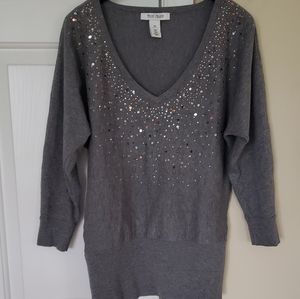 WHBM Grey sweater Vneck sequin detail XS
